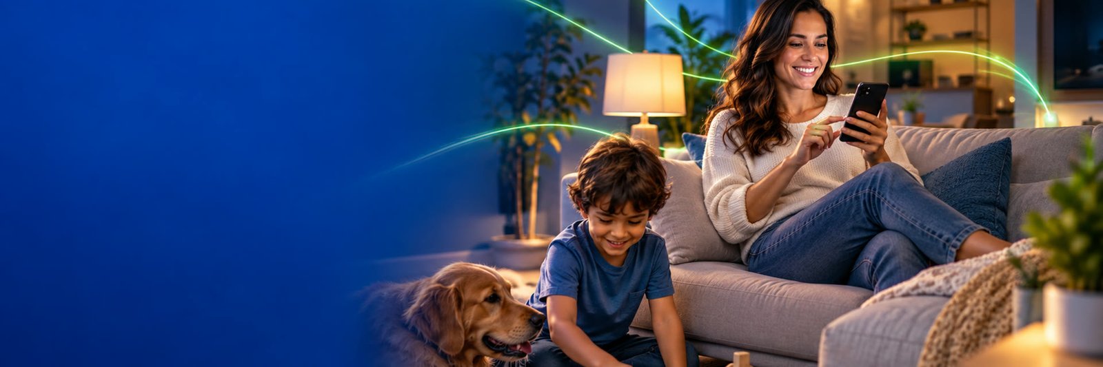 Família usando tecnologia em casa